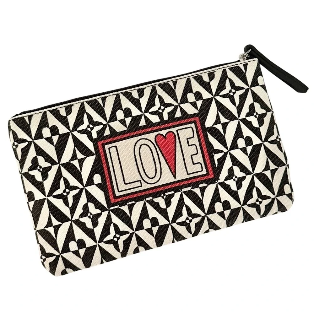 Brighton Love Zippered‎ Makeup Bag Women's Black White Valentine Hearts